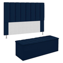 Ver imagem 1 de KIT Cabeceira Mais Calçadeira com bau eros Casal 140 cm Para Cama Box Suede azul marinho Biselos-Dec