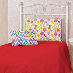 Colcha Solteiro Juvenil Infantil Edredom 4 Peças Vermelho - 3