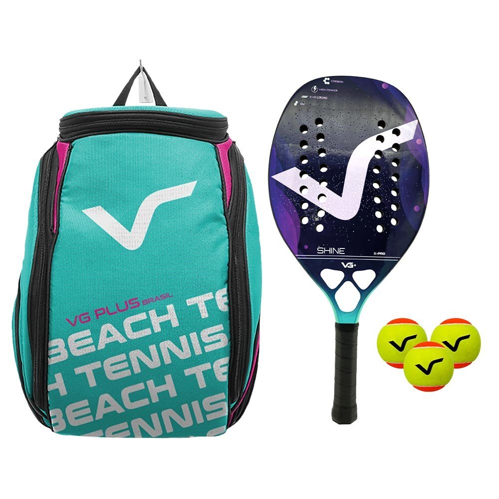 Kit Raquete Beach Tennis Shine 12K Carbon, 3 Bolas e Mochila VG Plus - 2