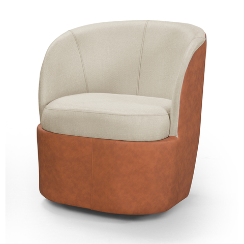 Poltrona Liz Giratória Tecido Composê Linho Cru e Corino Marrom