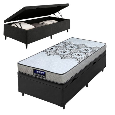 Cama Box Solteiro Baú Colchão Espuma D20 Supreme 88x188x50cm