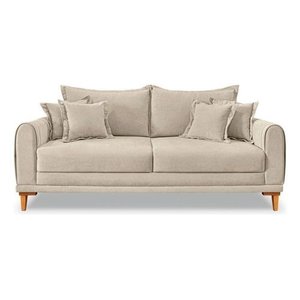 Sofá Living 3 Lugares Bouclê Bege 2.00m Pés em Madeira Bz Home Decor