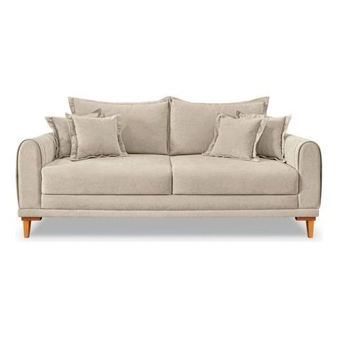 Sofá Living 3 Lugares Bouclê Bege 2.00m Pés em Madeira Bz Home Decor