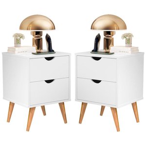 Kit com Duas Mesas de Cabeceira Gabi 2 Gavetas Estilo Retrô: Branco