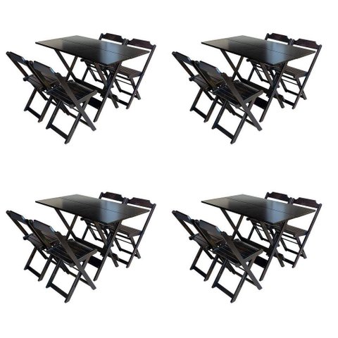 Kit 4 Jogos De Mesa Com 4 Cadeiras De Madeira Dobravel 120X70 - Tabaco - Marrom
