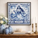 Ver imagem 1 de Quadro Estilo Azulejo Iemanjá 33x33cm Mold Preta