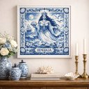 Ver imagem 2 de Quadro Estilo Azulejo Iemanjá 33x33cm Mold Preta