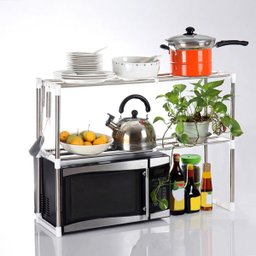 Prateleira Microondas Suporte Inox 2 Andares Ajustavel Gancho Rack Pia Bancada Cozinha Organizaçao M - 8