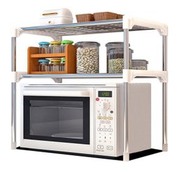 Prateleira Microondas Suporte Inox 2 Andares Ajustavel Gancho Rack Pia Bancada Cozinha Organizaçao M - 11
