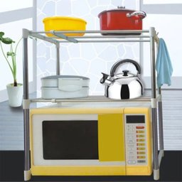 Prateleira Microondas Suporte Inox 2 Andares Ajustavel Gancho Rack Pia Bancada Cozinha Organizaçao M - 3