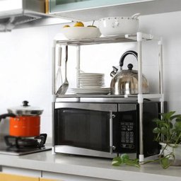 Prateleira Microondas Suporte Inox 2 Andares Ajustavel Gancho Rack Pia Bancada Cozinha Organizaçao M - 2