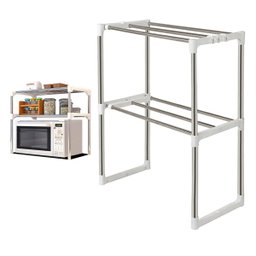 Prateleira Microondas Suporte Inox 2 Andares Ajustavel Gancho Rack Pia Bancada Cozinha Organizaçao M - 1