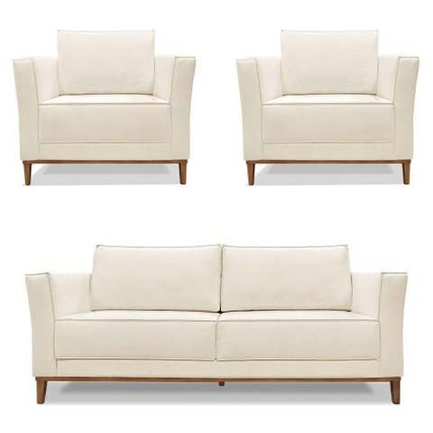 Kit 2 Poltronas e Sofá Living 2 Lugares 1,90m Vega Linho Nat