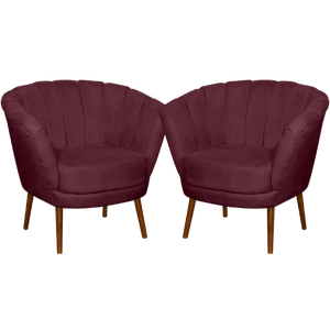 Kit 02 Poltrona Pétala Flor Decorativa Suede  Bordô