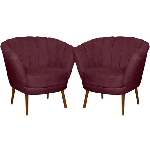 Kit 02 Poltrona Pétala Flor Decorativa Suede  Bordô