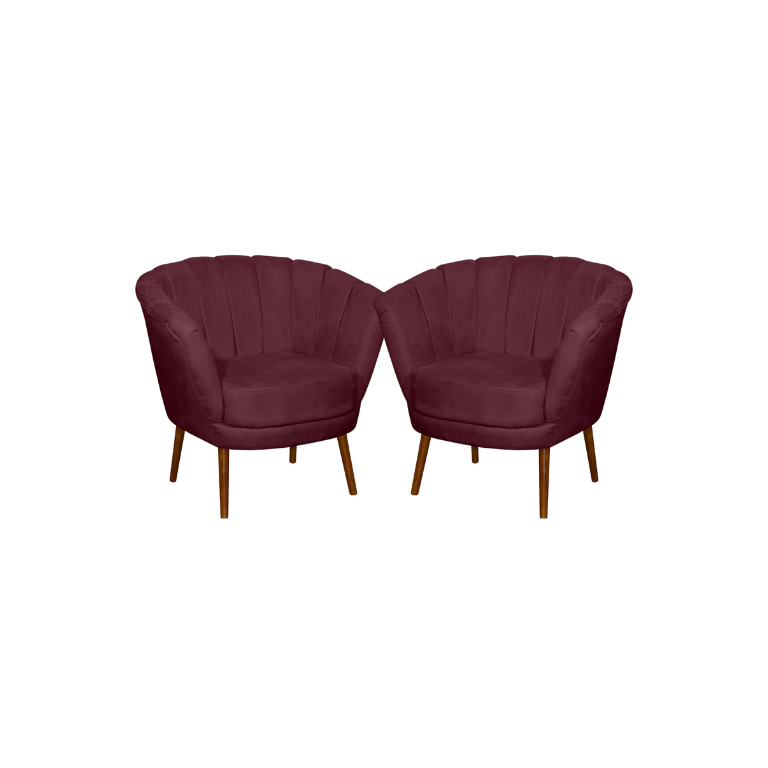 Kit 02 Poltrona Pétala Flor Decorativa Suede  Bordô