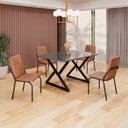 Ver imagem 1 de Conjunto Sala de Jantar Mesa 120x90cm Base Império Tampo MDF Laca com Vidro Malibu Preto/Marrom