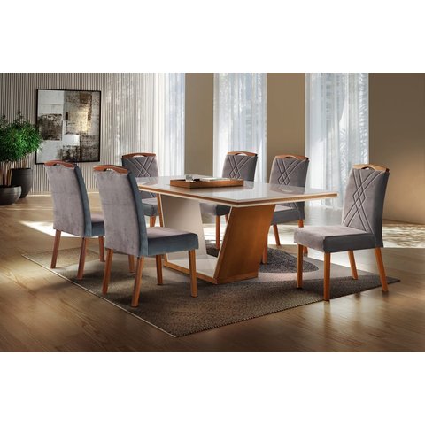 Sala de Jantar Completa com 6 cadeiras 1,80x1,0m - Louise - Requinte Salas
