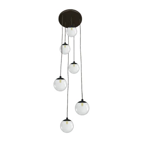 Pendente Moderno Preto P/ Pé Direito Alto Sala Vão de Escada Arevo Iluminação Jabuticaba 82P6 VIDRO 