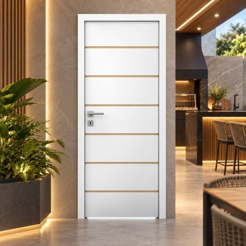Porta Frisada R50VL 210x80 de Madeira com MDF Acabamento UV:Branco