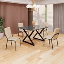 Ver imagem 1 de Conjunto Sala de Jantar Mesa 120x90cm Base Império Tampo Mdf Laca com Vidro Malibu