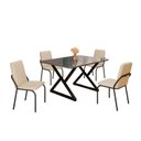 Ver imagem 2 de Conjunto Sala de Jantar Mesa 120x90cm Base Império Tampo MDF Laca com Vidro Malibu Preto/Creme