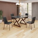 Ver imagem 1 de Conjunto Sala de Jantar Mesa 120x90cm Base Império Tampo MDF Laca com Vidro Malibu Marrom/Preto
