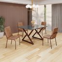 Ver imagem 1 de Conjunto Sala de Jantar Mesa 120x90cm Base Império Tampo Mdf Laca com Vidro Malibu