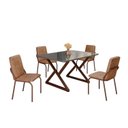 Ver imagem 2 de Conjunto Sala de Jantar Mesa 120x90cm Base Império Tampo MDF Laca com Vidro Malibu Marrom