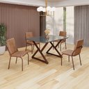 Ver imagem 1 de Conjunto Sala de Jantar Mesa 120x90cm Base Império Tampo MDF Laca com Vidro Malibu Marrom