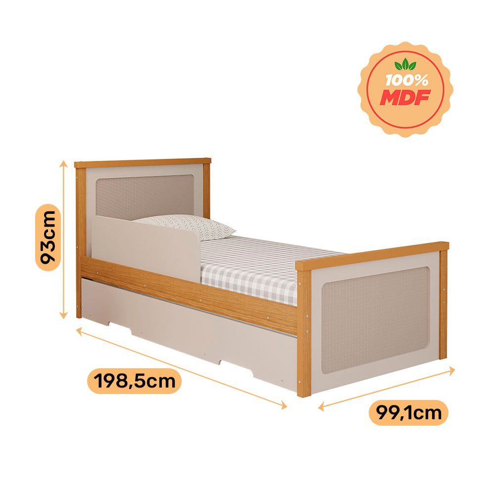 Bicama Solteiro Bela Nature/Off White com proteção lateral e cama auxiliar - 100% MDF - Cimol - 4