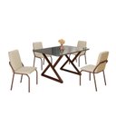 Ver imagem 2 de Conjunto Sala de Jantar Mesa 120x90cm Base Império Tampo MDF Laca com Vidro Malibu Marrom/Creme