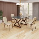Ver imagem 1 de Conjunto Sala de Jantar Mesa 120x90cm Base Império Tampo MDF Laca com Vidro Malibu Marrom/Creme