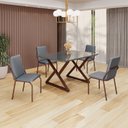 Ver imagem 1 de Conjunto Sala de Jantar Mesa 120x90cm Base Império Tampo Mdf Laca com Vidro Malibu