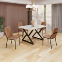 Ver imagem 1 de Conjunto Sala de Jantar Mesa 120x90cm Base Império Tampo MDF Laca com Vidro Malibu Preto/Marrom