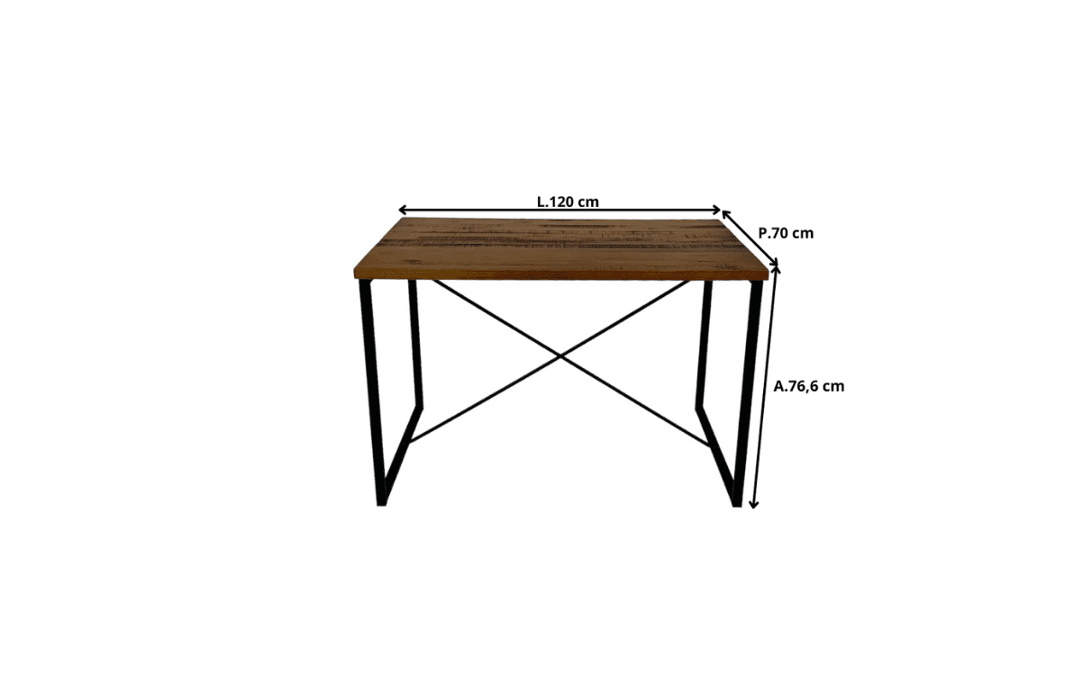 Mesa Texas em Metal e Madeira Maciça - 120x70x76,6 - Preto / Rústico - 3