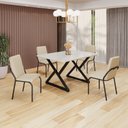 Ver imagem 1 de Conjunto Sala de Jantar Mesa 120x90cm Base Império Tampo MDF Laca com Vidro Malibu Preto/Creme