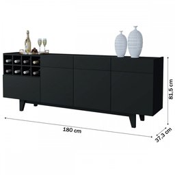 Balcão Buffet Duna com Adega 3 Portas 1 Gaveta Preto Tx - Mavaular - 4