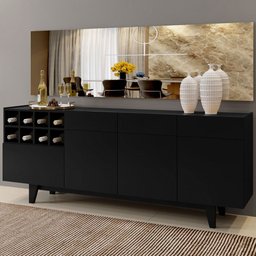 Balcão Buffet Duna com Adega 3 Portas 1 Gaveta Preto Tx - Mavaular - 1