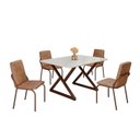 Ver imagem 2 de Conjunto Sala de Jantar Mesa 120x90cm Base Império Tampo MDF Laca com Vidro Malibu Marrom