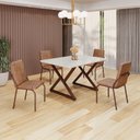 Ver imagem 1 de Conjunto Sala de Jantar Mesa 120x90cm Base Império Tampo MDF Laca com Vidro Malibu Marrom