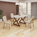 Ver imagem 1 de Conjunto Sala de Jantar Mesa 120x90cm Base Império Tampo MDF Laca com Vidro Malibu Marrom/Creme