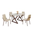 Ver imagem 2 de Conjunto Sala de Jantar Mesa 120x90cm Base Império Tampo MDF Laca com Vidro Malibu Marrom/Creme