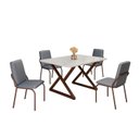 Ver imagem 2 de Conjunto Sala de Jantar Mesa 120x90cm Base Império Tampo MDF Laca com Vidro Malibu Marrom/Grafite