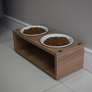 Comedouro Elevado Duplo Pet Gato Cachorro Mdf Luke - Inox - Amadeirado