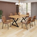 Ver imagem 1 de Conjunto Sala de Jantar Mesa 160x90cm Base Império Tampo MDF Malibu Preto/Marrom