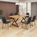 Ver imagem 1 de Conjunto Sala de Jantar Mesa 160x90cm Base Império Tampo MDF Malibu Marrom/Preto