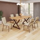 Ver imagem 1 de Conjunto Sala de Jantar Mesa 160x90cm Base Império Tampo MDF Malibu Marrom/Creme