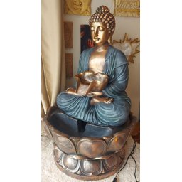 Fonte Decorativa Buda Manto Acinzentado sob Flor de Lotus 101m Motor 220v - 3