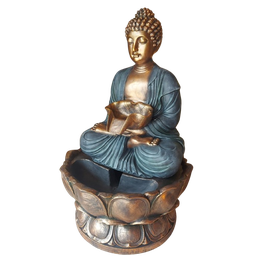 Fonte Decorativa Buda Manto Acinzentado sob Flor de Lotus 101m Motor 220v - 2